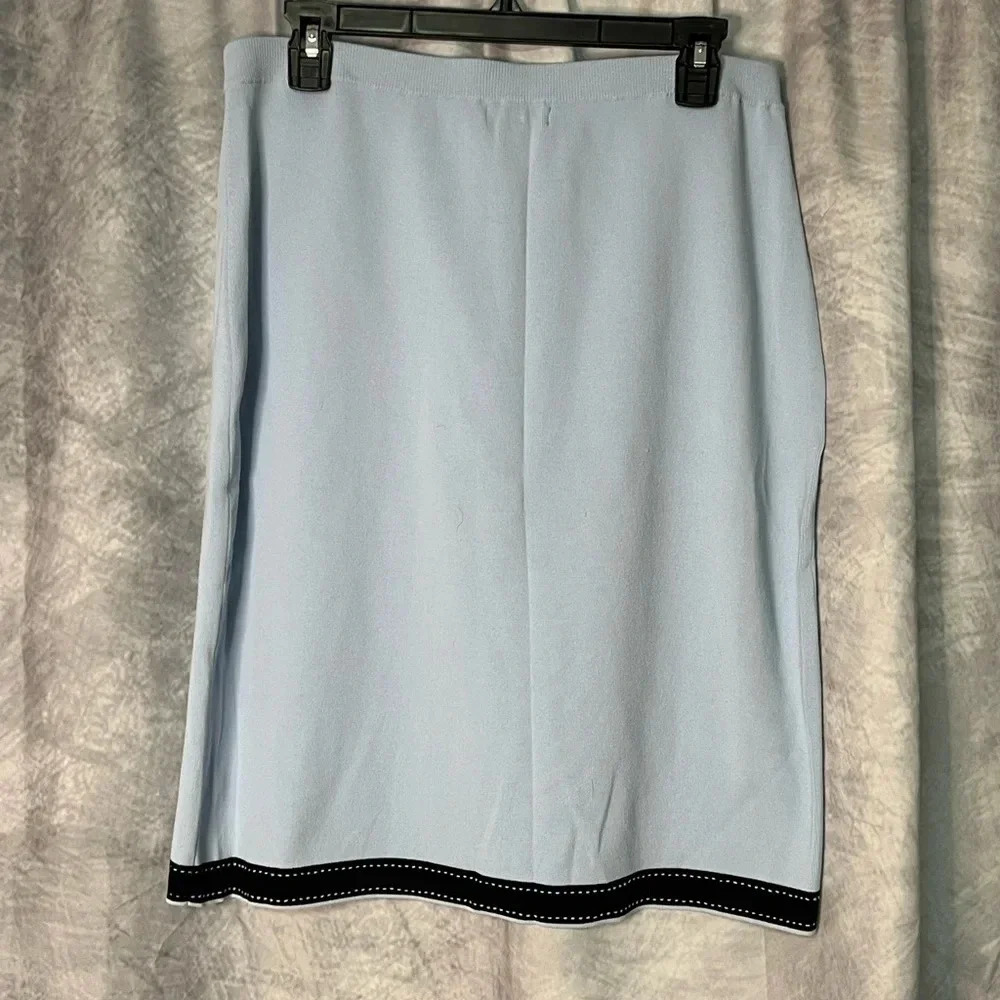 Grace Dane Lewis Baby Blue and Black Vintage Pencil Skirt - size Large - Picture 3 of 6